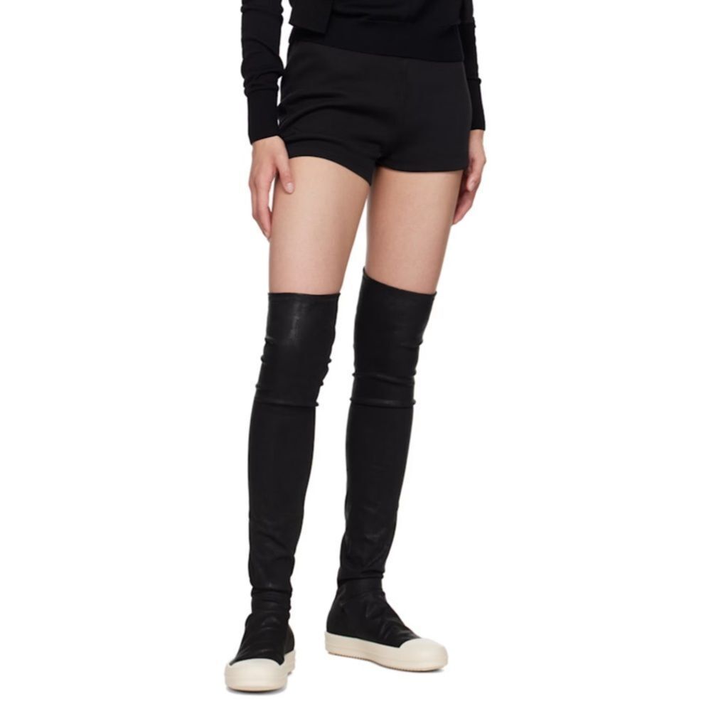 Kluolandi Black Faux Leather White Shoe Over the Knee Pull On Sneaker Boots